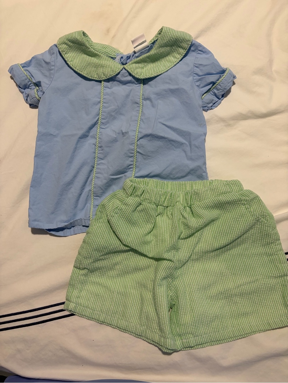 Stitchy fish green blue boys set 2t shorts stripes